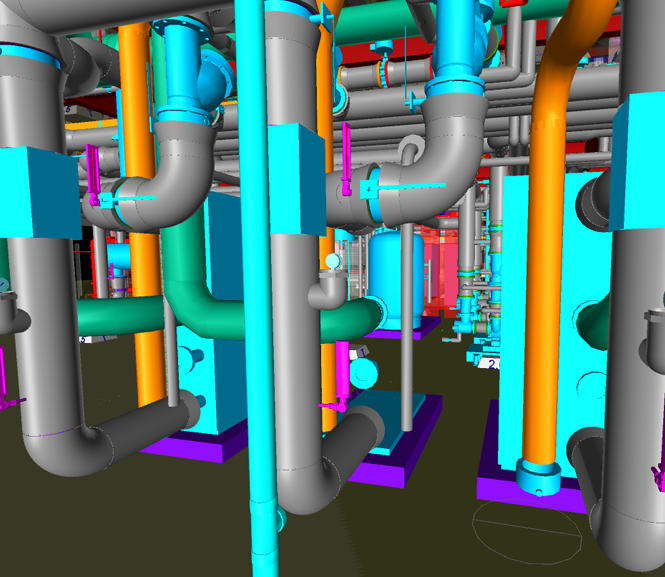 BIM model of mechanical pipe inside boiler room
