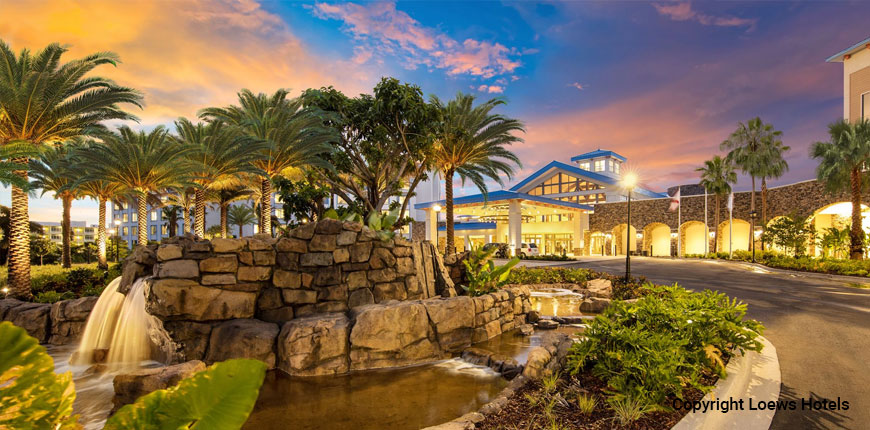 Outside view of the Sapphire Falls Resort in Orlando, FL.