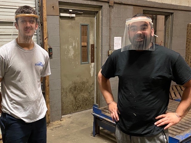 Face shields in use at Buckman's factory