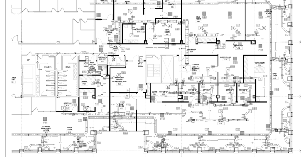 Up close view of sheet metal fabrication drawing